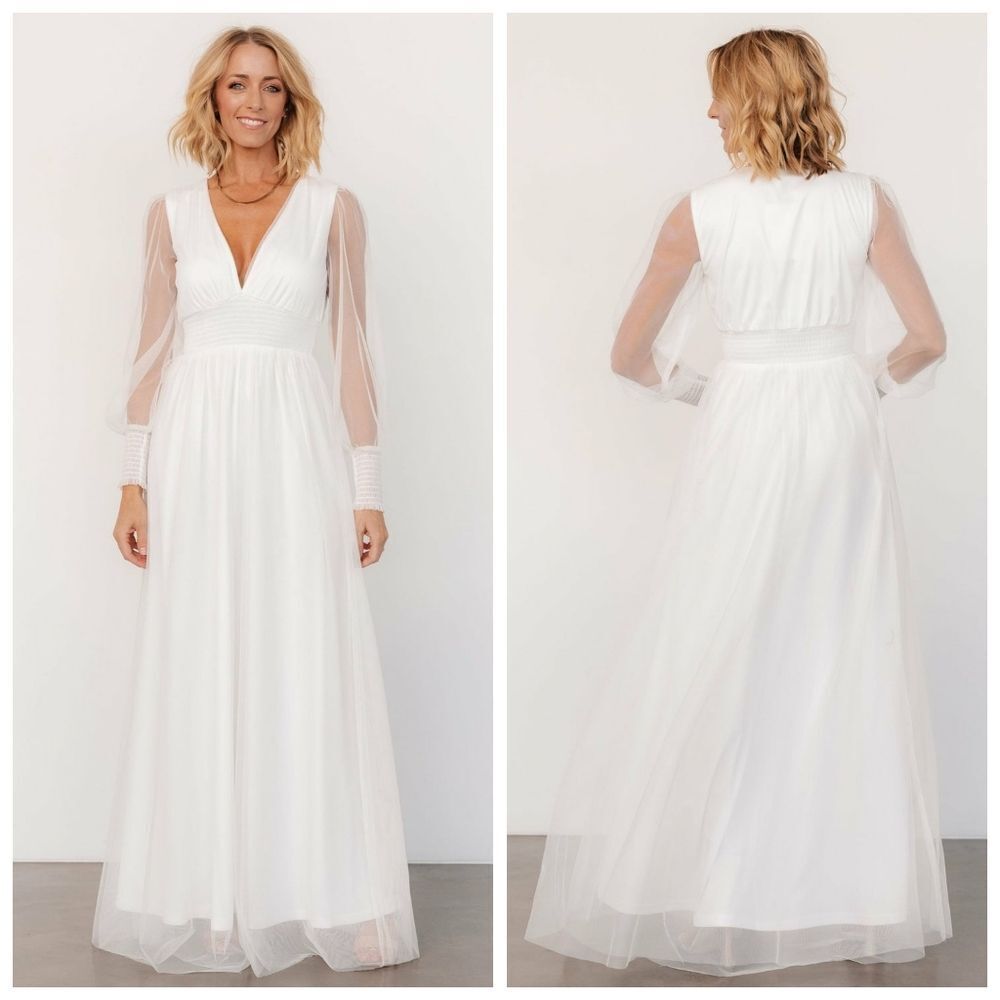 Baltic Born Layla White Long Sleeve Tulle Maxi Dress